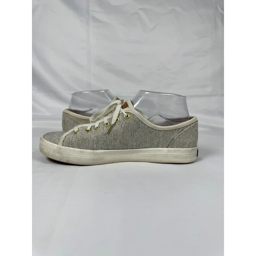 Keds Jump Kick WF59175 Womens US 6.5 Comfort Shoes Beige Black Striped Sneakers